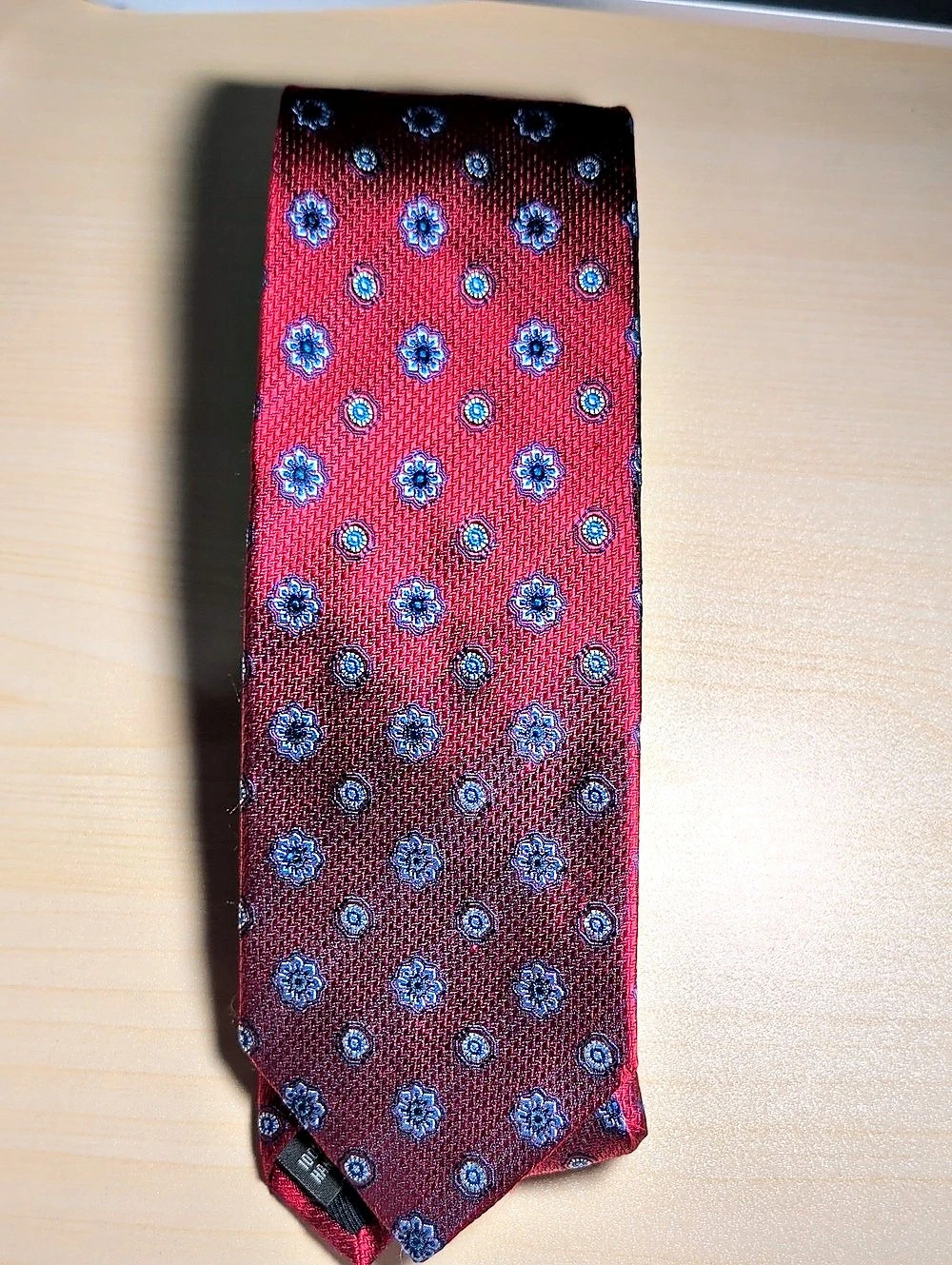 Bruno Piattelli Silk Tie Red Blue Medallion Geometric Hand Made